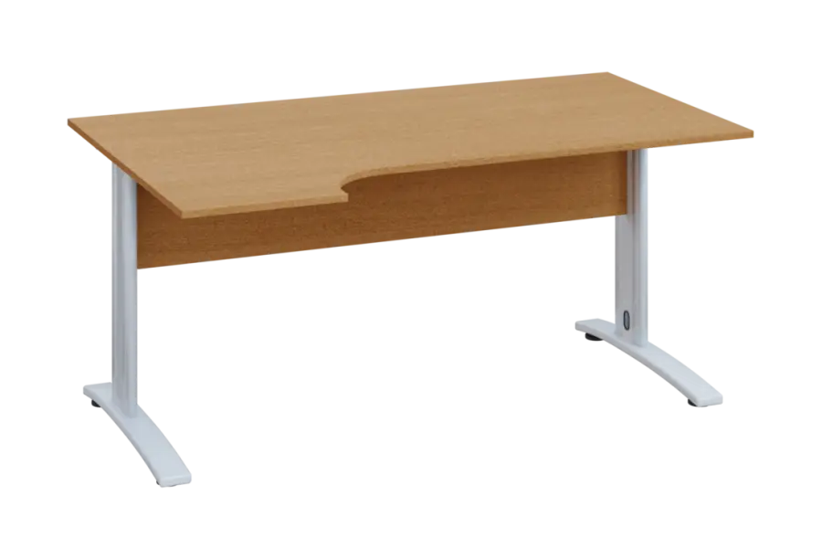 ERK 18 - 164 stůl kancelářský, rohový, levý, kovová podnož bílá, deska 18 mm, široký 1600 mm, buk Royal